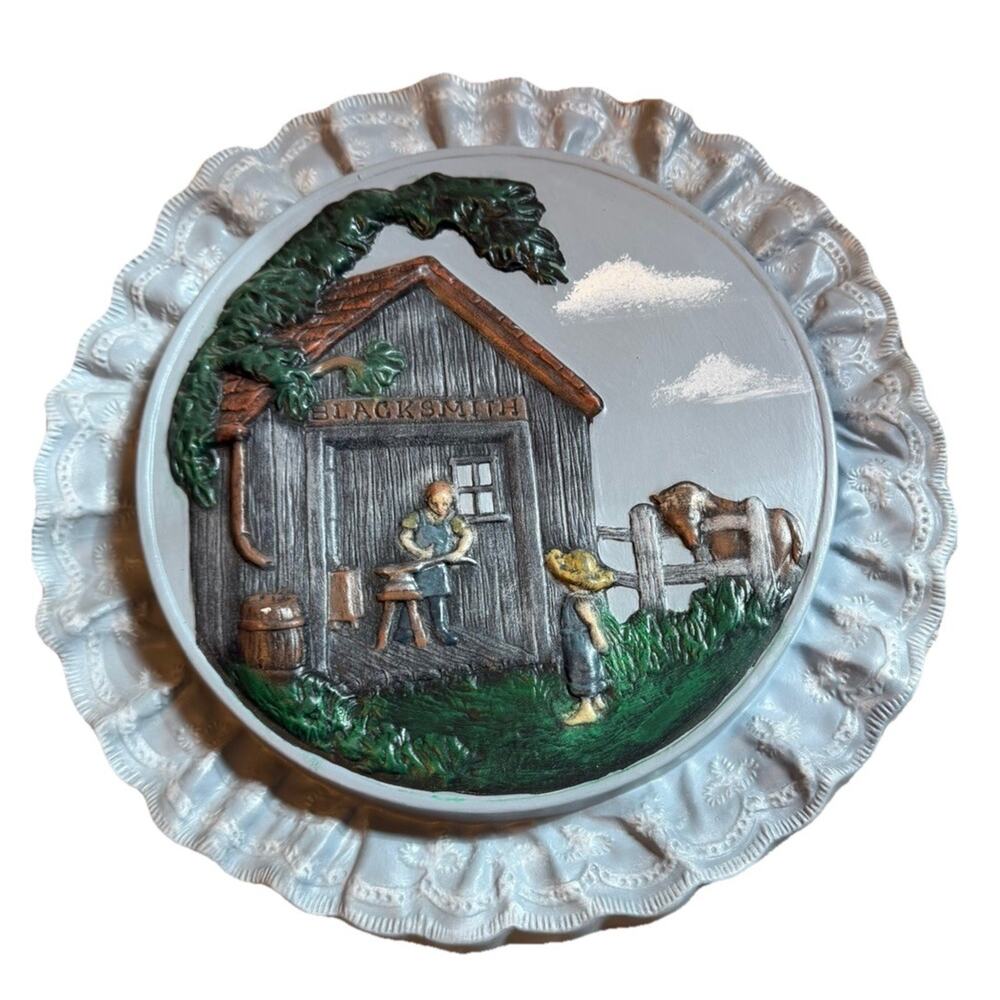 Vintage HAND PAINTED Ceramic Blacksmith Shop Wall Decor 11” 3468-64